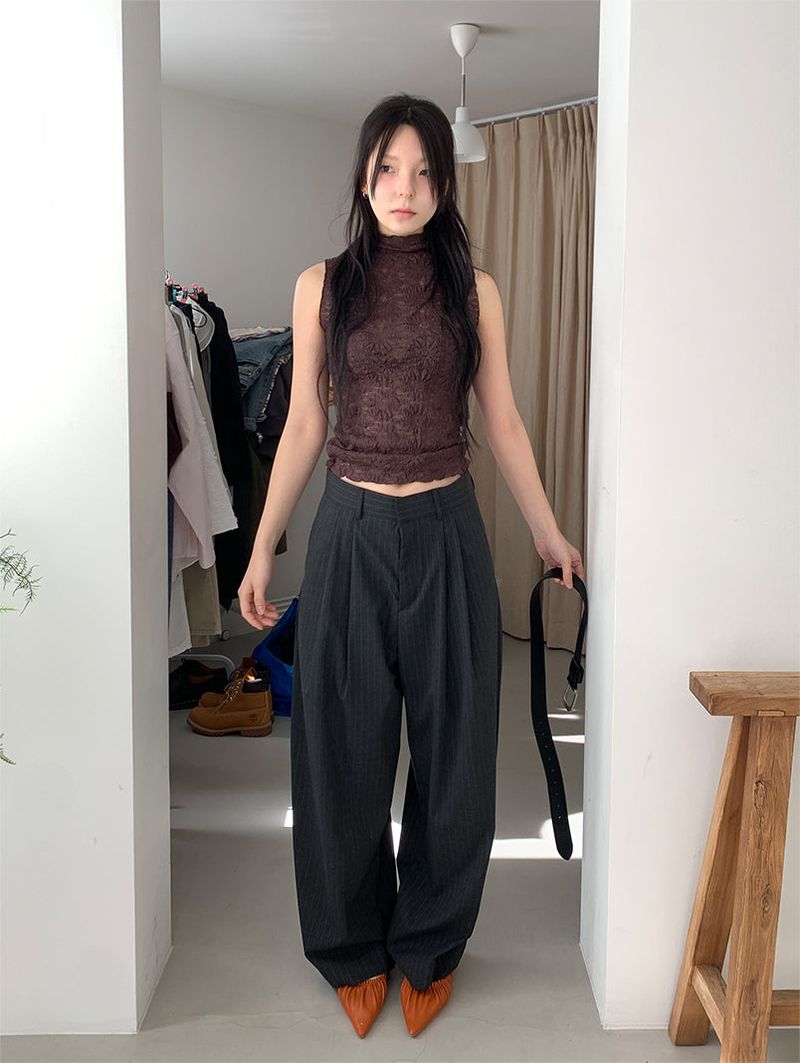 FLOWER LACE HALF-NECK SLEEVELESS (3C)