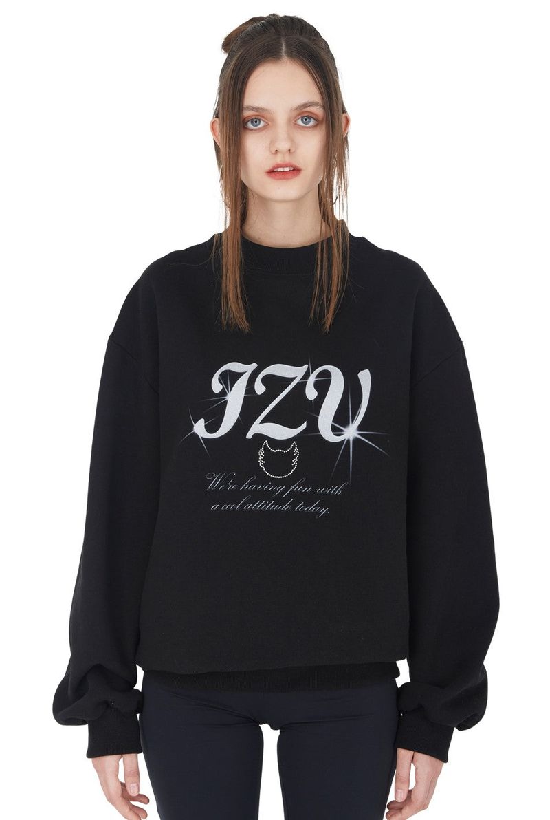 [ISS004-1] IZV CRYSTAL LOGO SWEATSHIRTS BLACK