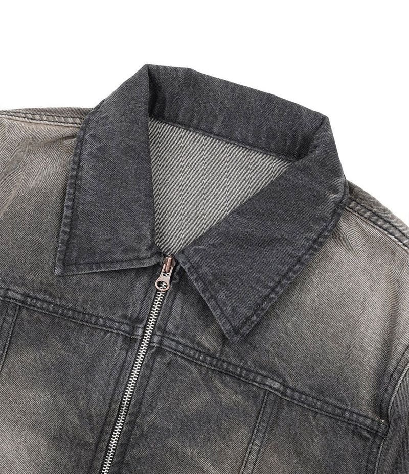 Washed Crop Track Denim Jacket - Black
