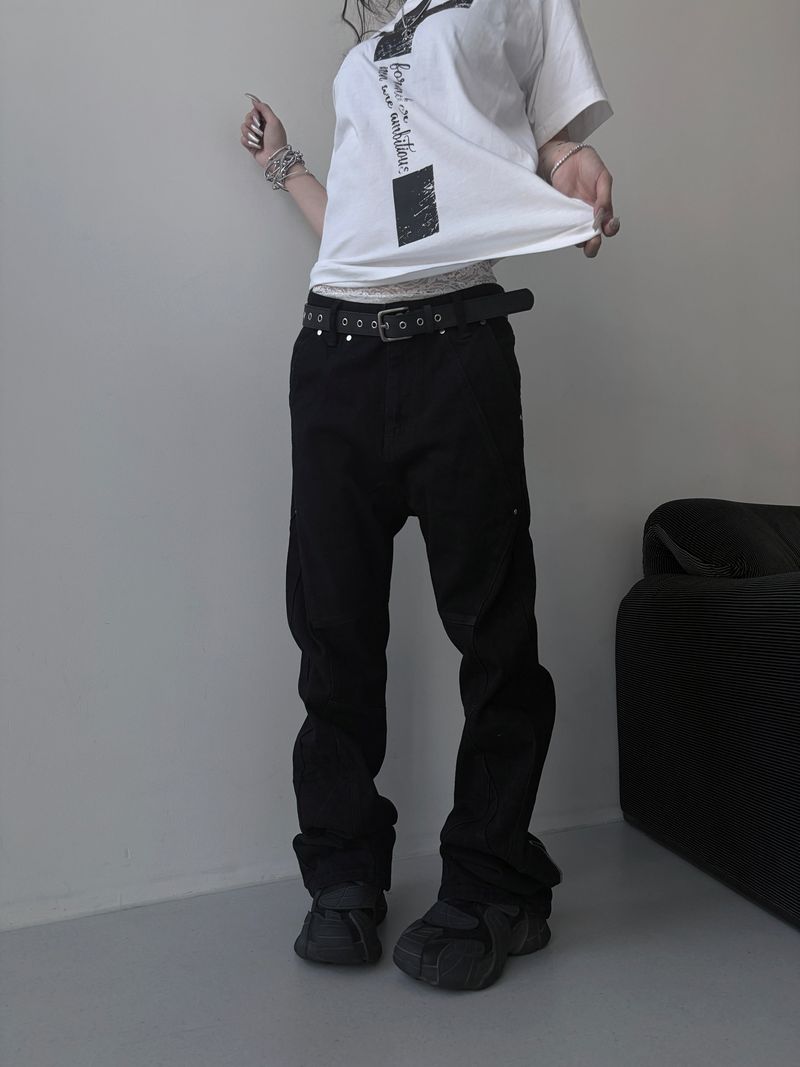 [unisex] back zipper cutting baggy pants 