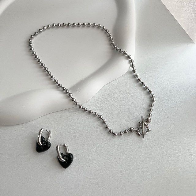 cho Ball Chain Heart Bold Daily Look Choker Short Necklace
