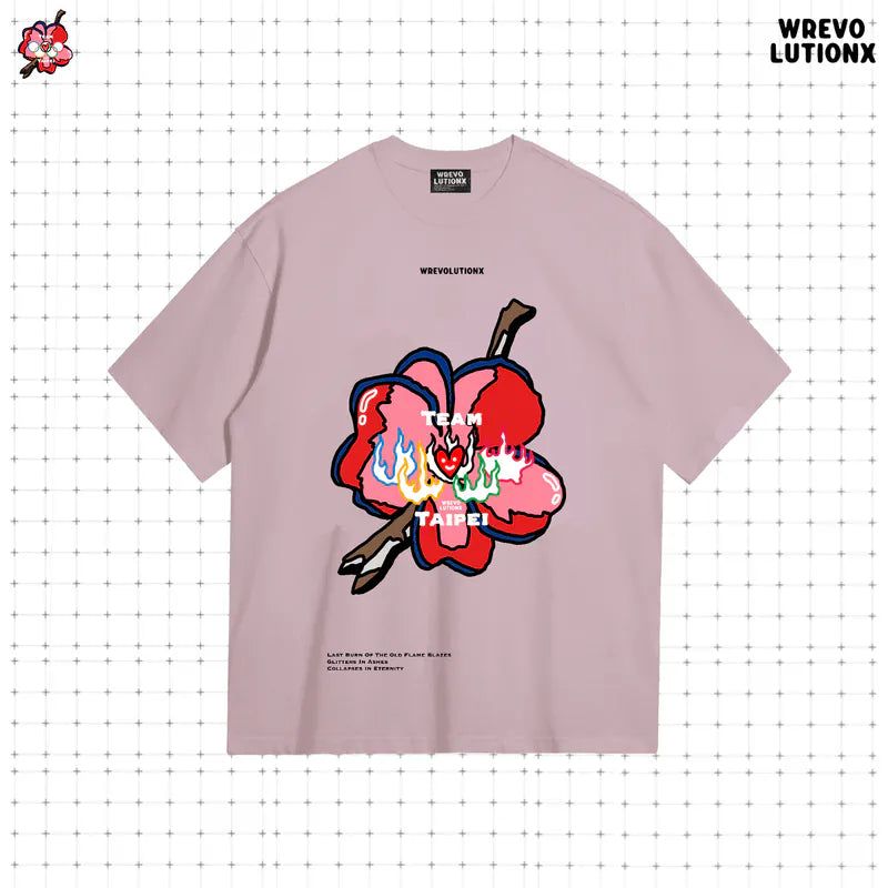 WREVOLUTIONX by WooLeeX（レボリューションエックス バイ ウーリーエックス）の「"See You in Paris" Flower T-shirt(Pink)（Tops）」