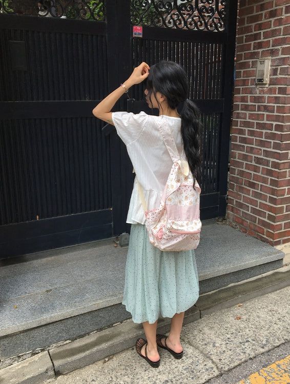 Roden Frill Cotton Balloon Short Sleeve Blouse