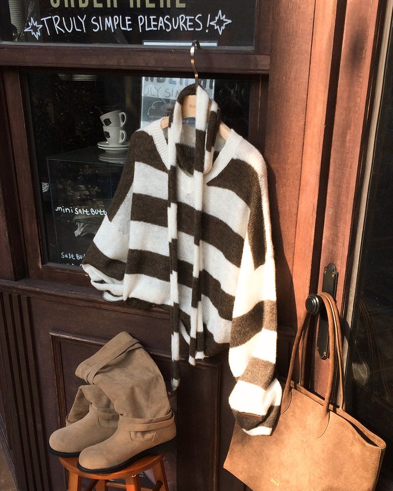 [ORIGINAL] LACKUN Striped Muffler Knit Set