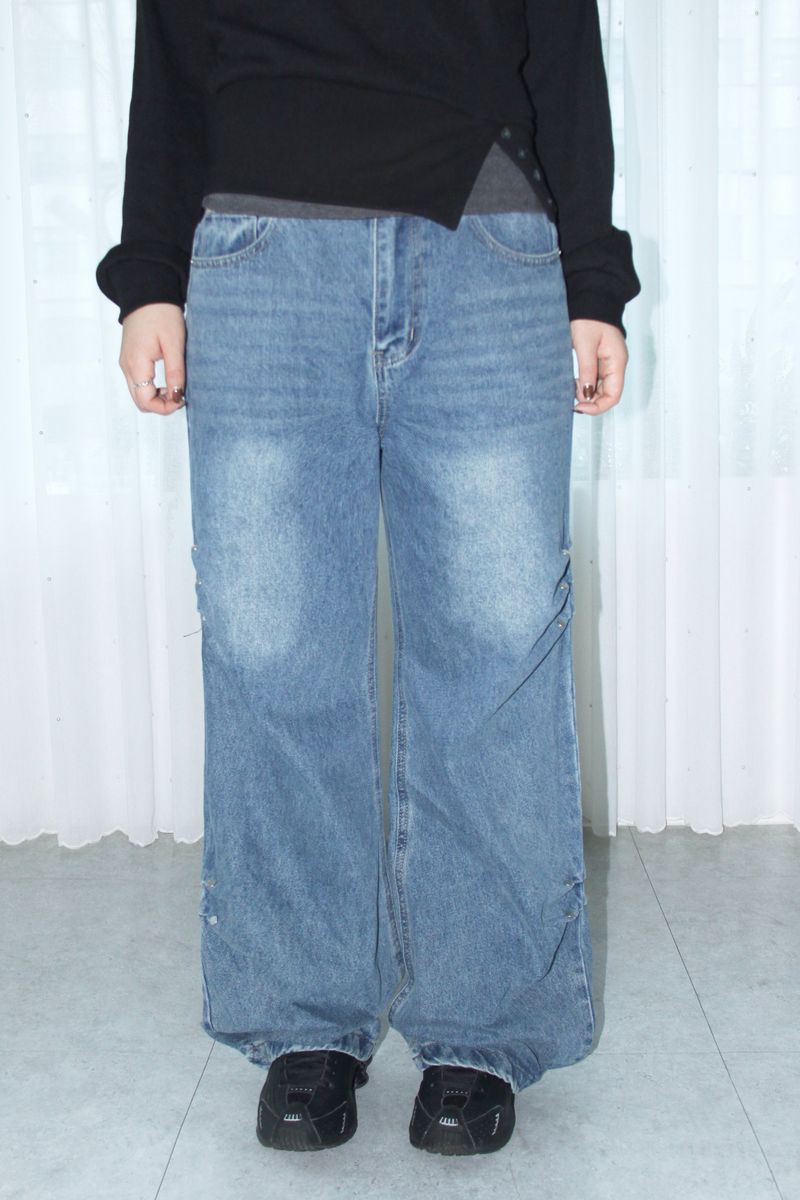Stud Side Pintuck Wide Pants (2colors)