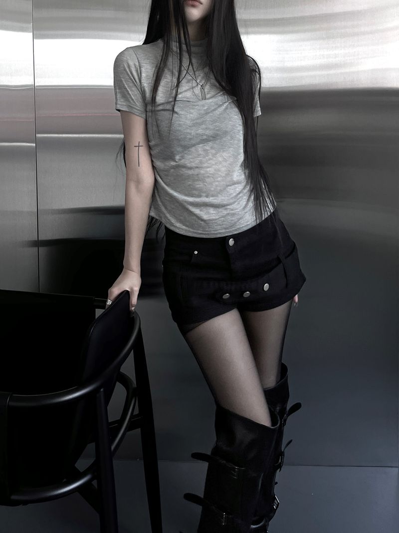 mock neck shirring short sleeve (3color)