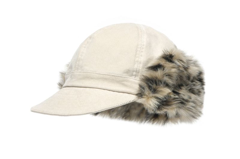 FUR EARFLAP CAP IN IVORY LEOPARD