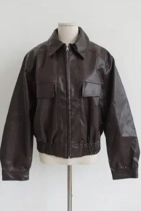 PATCHWORK FAUX LEATHER BOMBER JACKET