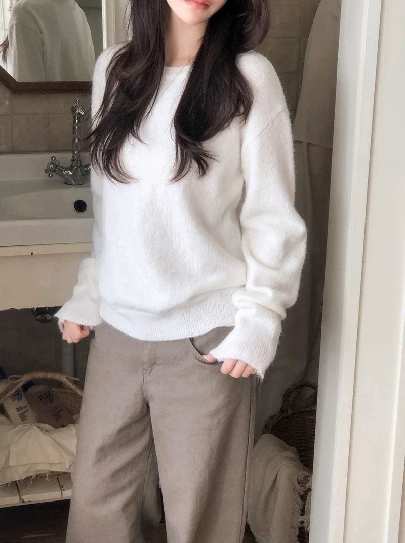 Sleeve Button Loose Wool Round Knit (4color)