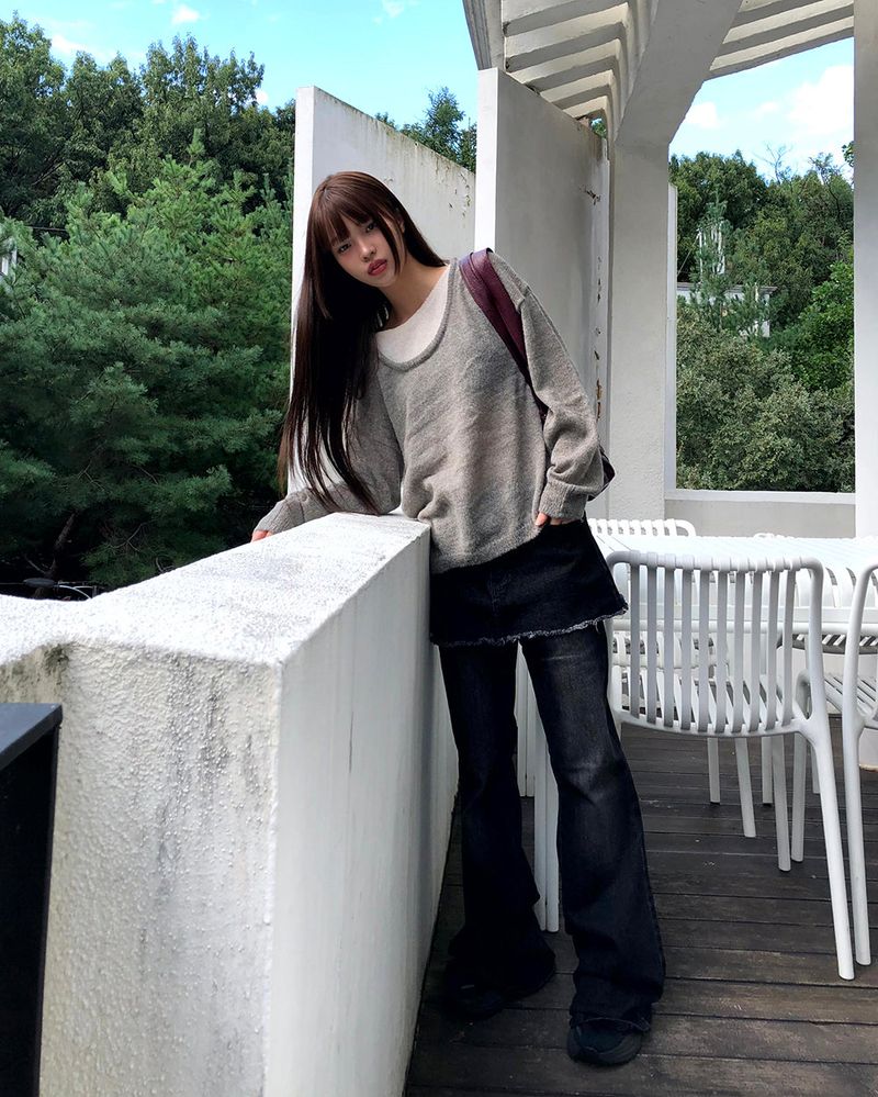 Kirrit Pocket Bootcut Washed Denim Skirt-Pants