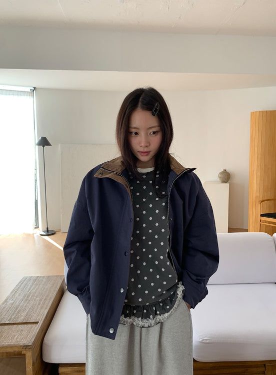 Cotton Color Matching Collar Bomber Jacket