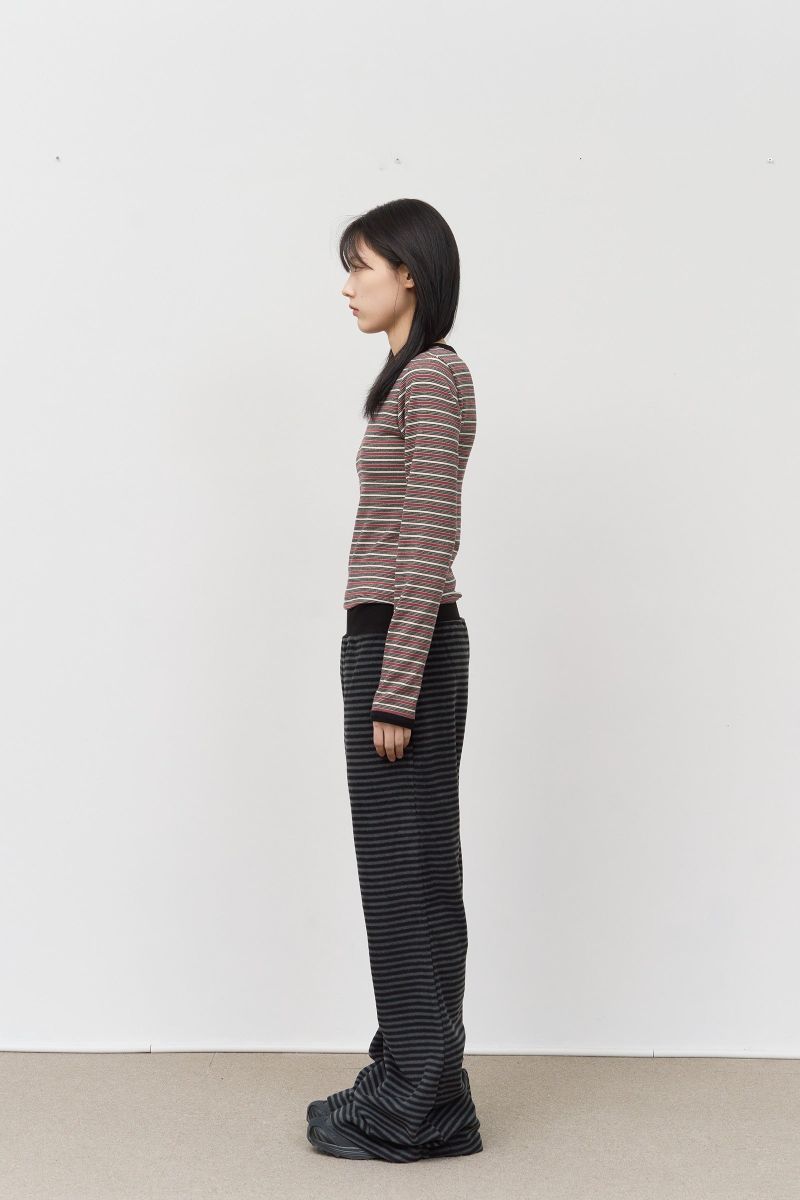 (W) Candy Fleece Striped Top