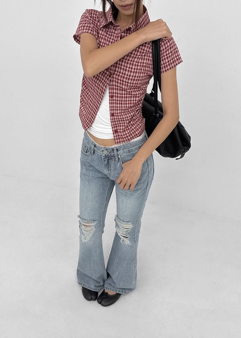 [MADE] Seriu Checked Shirring Short-Sleeve Shirt