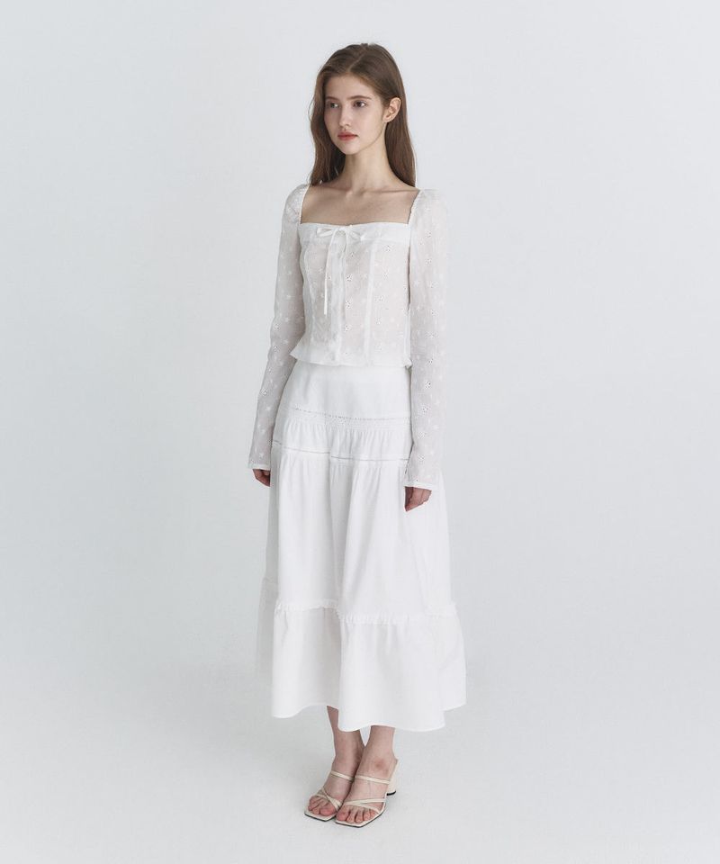 Ribbon square blouse (Ivory)
