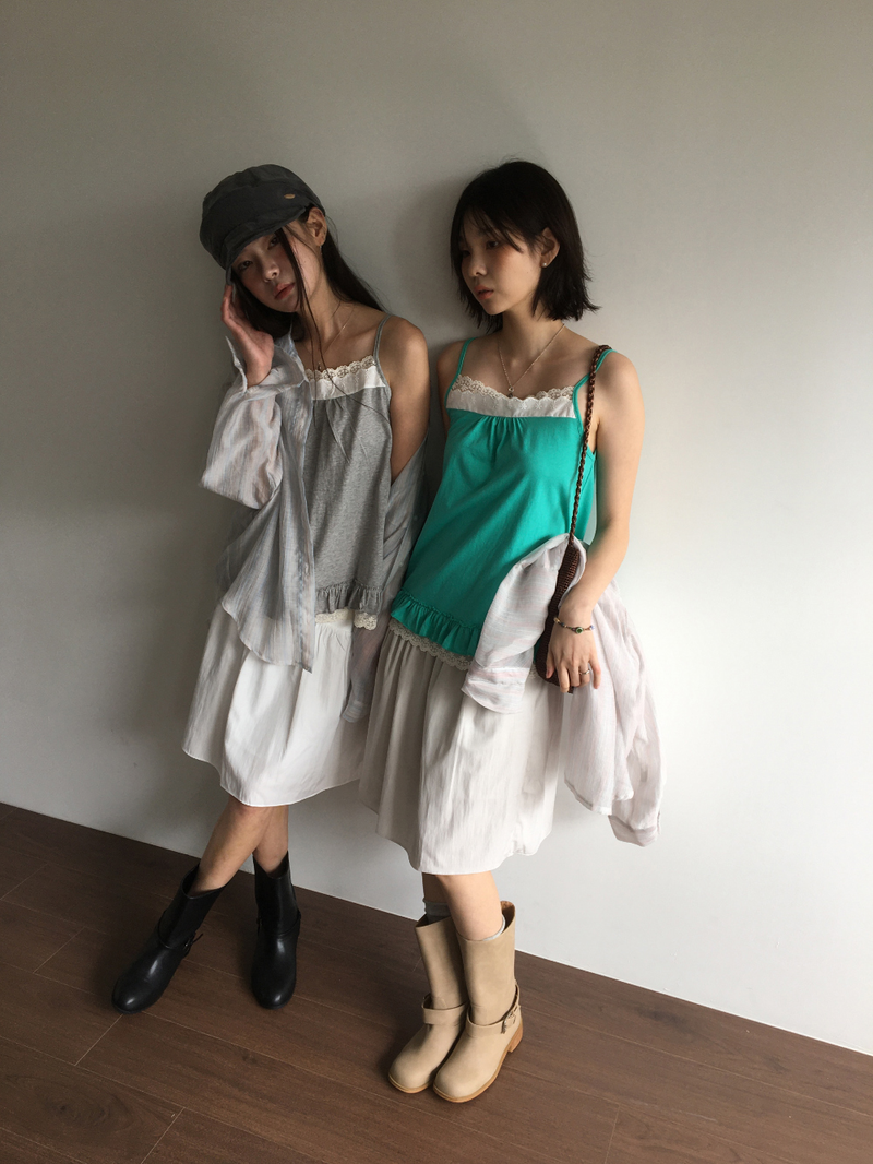 Marine button midi skirt (3color)
