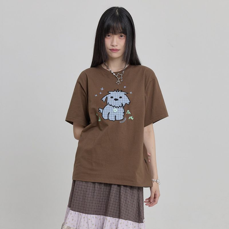 Maltese Check Applique Button Half T-shirt