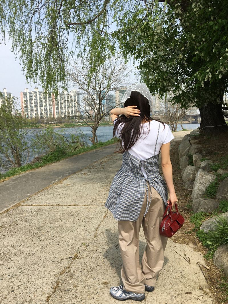 Plaid back strap one piece (2color)
