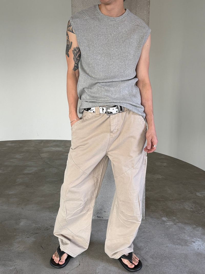 Sand dyeing curved cotton pants(3color)