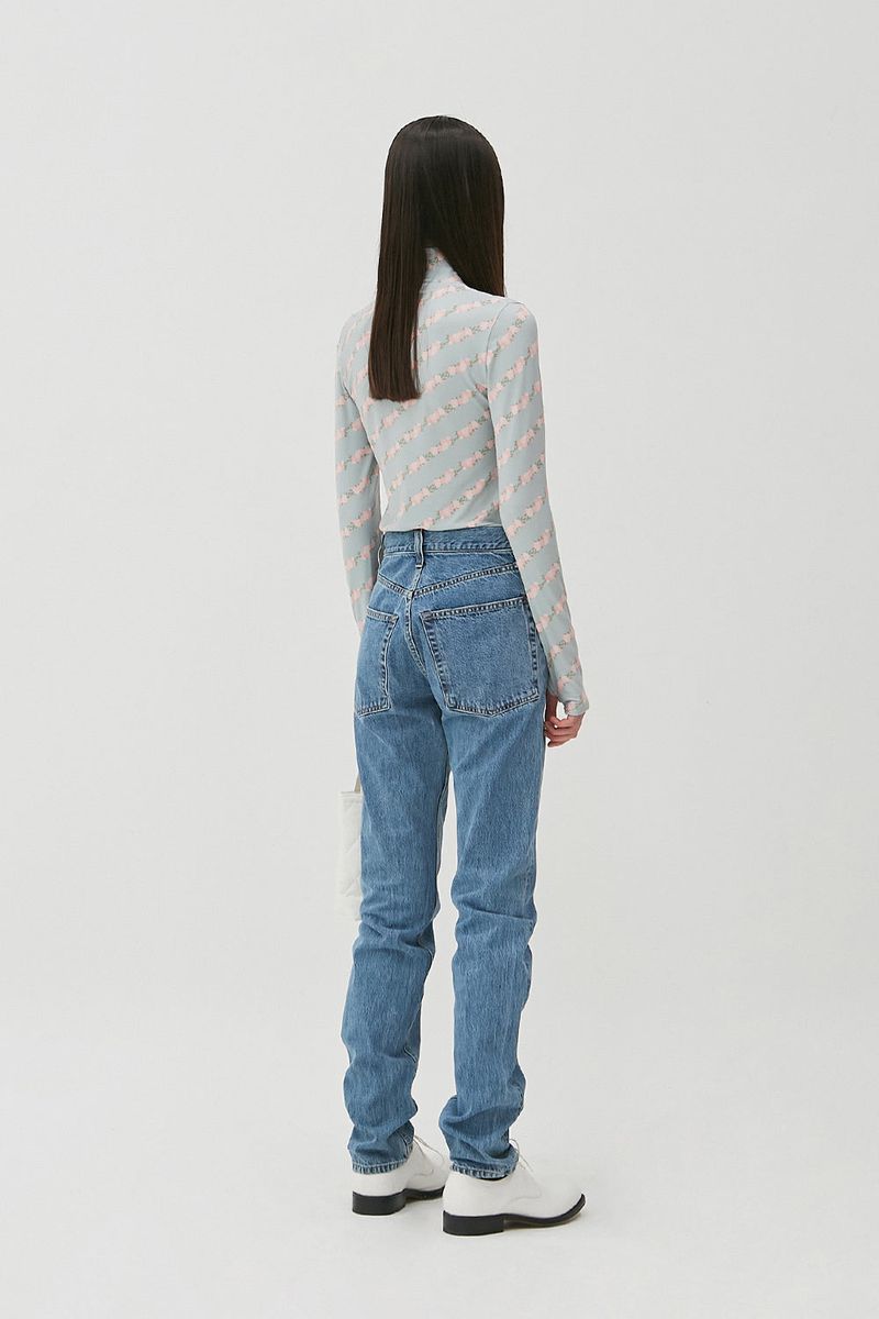 Flower Pattern Turtleneck_Ash Blue