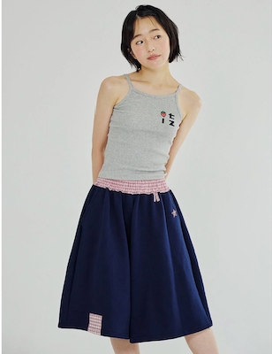CHECK BANDING BERMUDA PANTS - NAVY