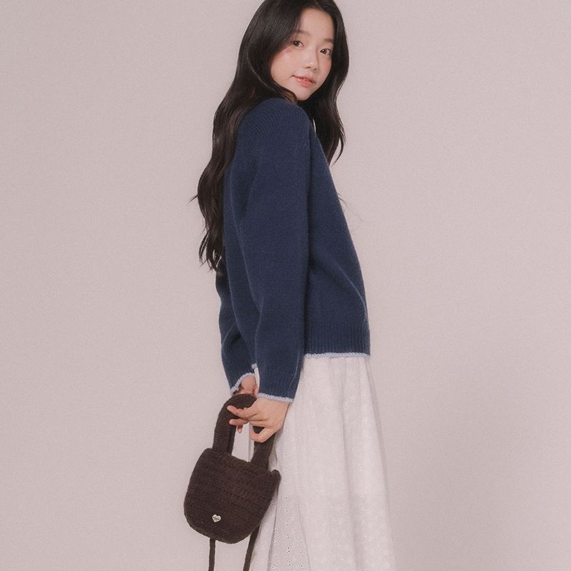 HEART MINI KNITTING BAG (Deep Brown)