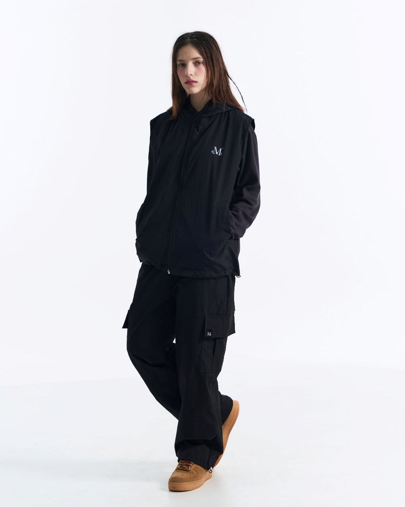 TECH NYLON HOOD VEST (Black, Charcoal) 