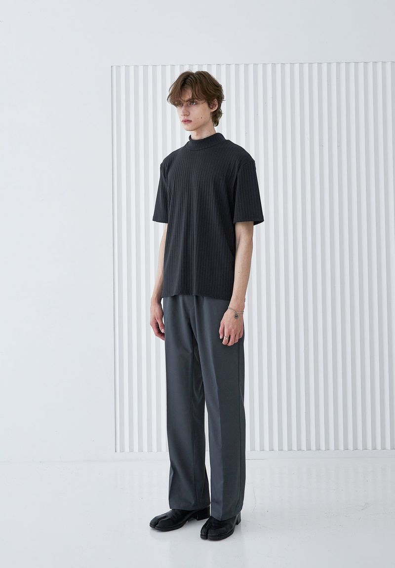 RIB MOCK NECK HALF T-SHIRT CHARCOAL