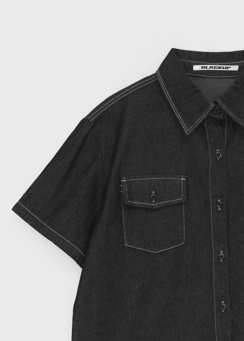 [MADE] Callus Loose Fit Denim Short Sleeve Shirt