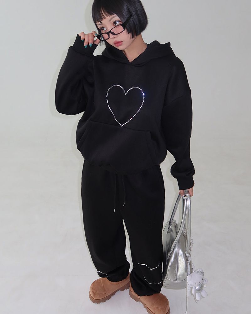Heart Cubic Napping Hooded & Jogger Two-Piece Set