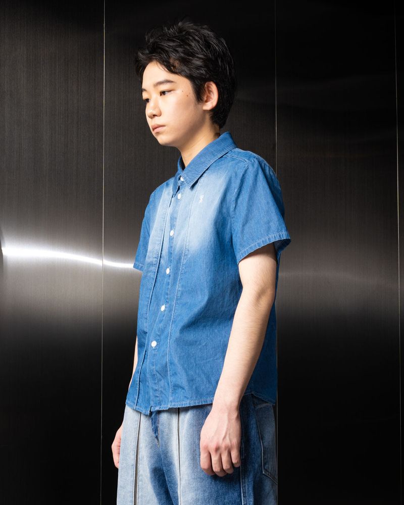 Washed Denim Half Shirt (Blue)