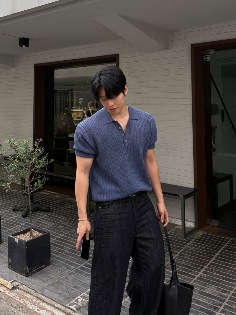 Robe skash collar short-sleeved knitwear