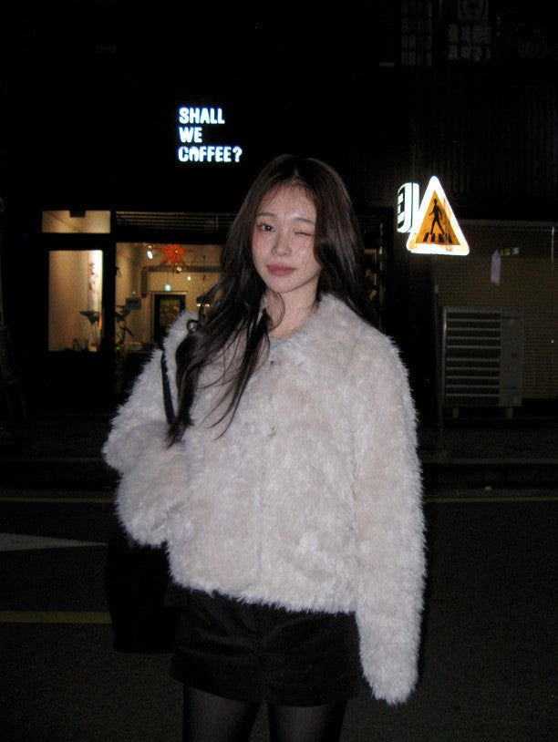 #Wish Collar Crop Fur Jacket (4color)