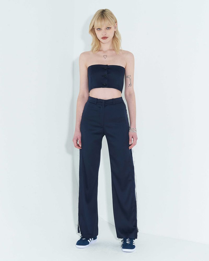 Raw Edge Button Tube Top _ Navy