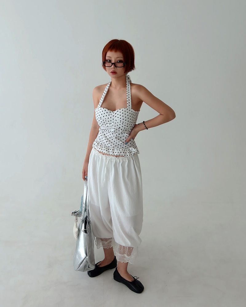 dot halter neck smoke blouse