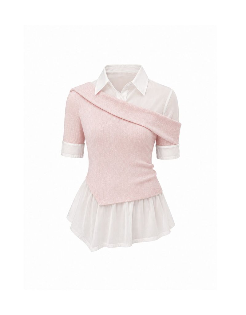 Fria Glitter Off-Shoulder Layered Summer Knit Top Pink