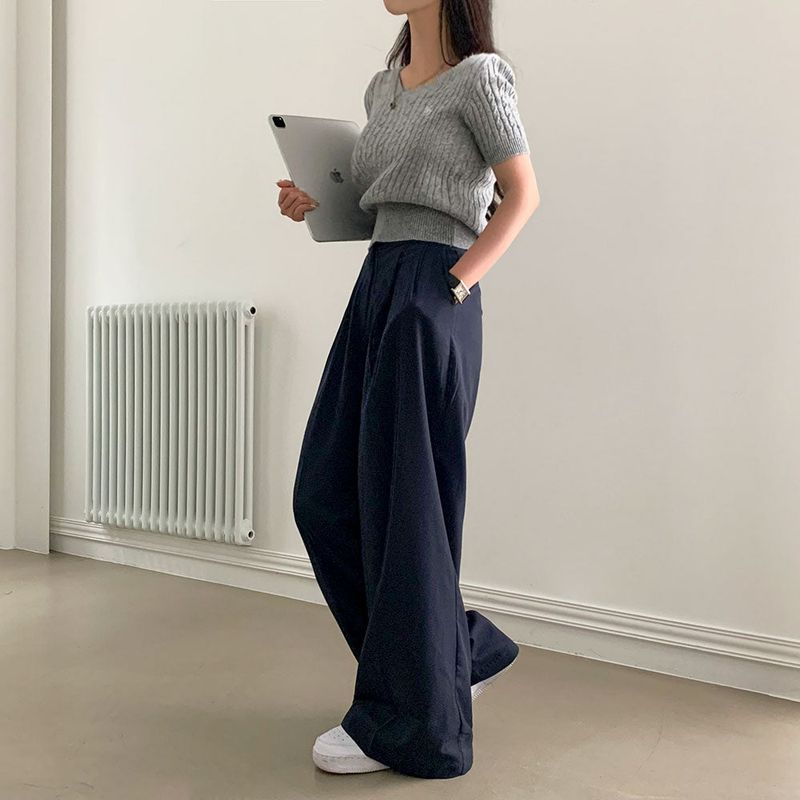[Bellide made / Short, Long] Summer version two-pintuck wide slacks