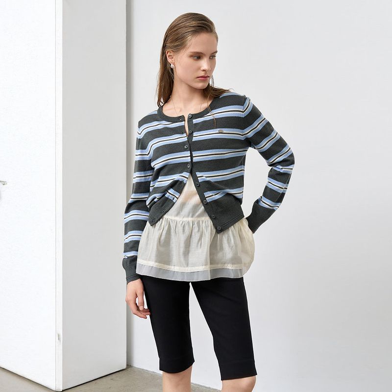 GENERAL IDEA（ジェネラルアイディア）の「WOMAN Multi Striped Knit Cardigan [CHARCOAL]（Tops）」