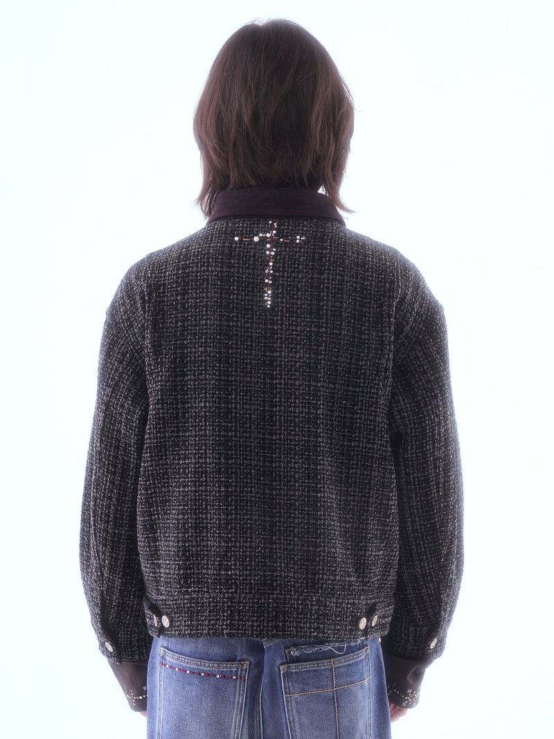 BEADED PIPE EMBROIDERY CROSS JACQUARD DETROIT JACKET
