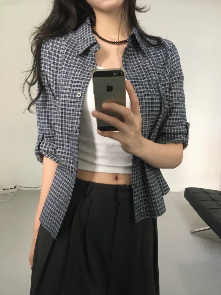Pintuck Plaid Slim Shirt