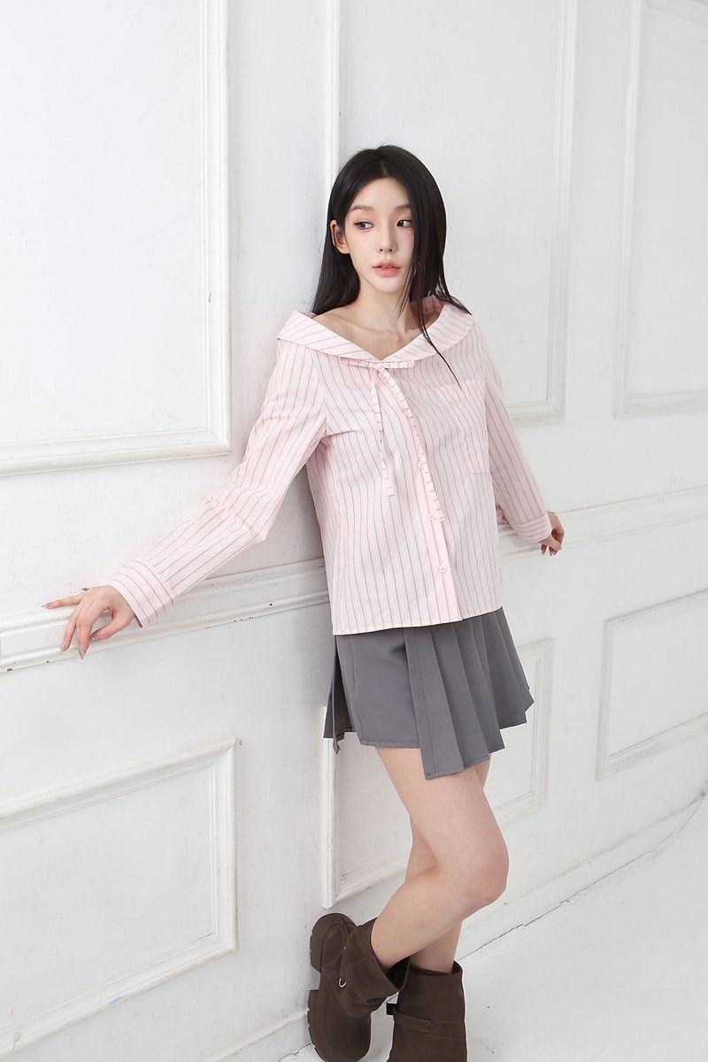 Stripe Offshoulder Blouse_pink