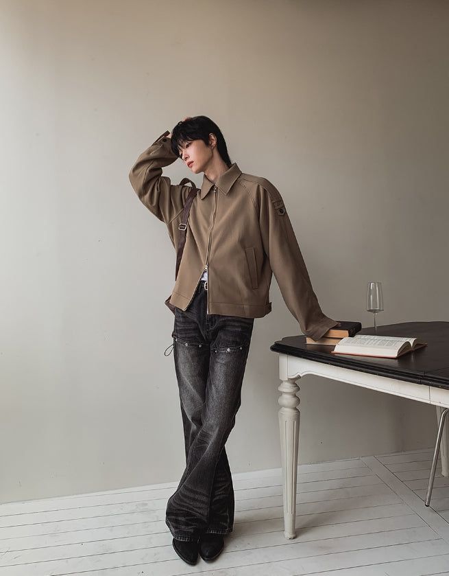 Groove cat-washed rivet flare denim pants