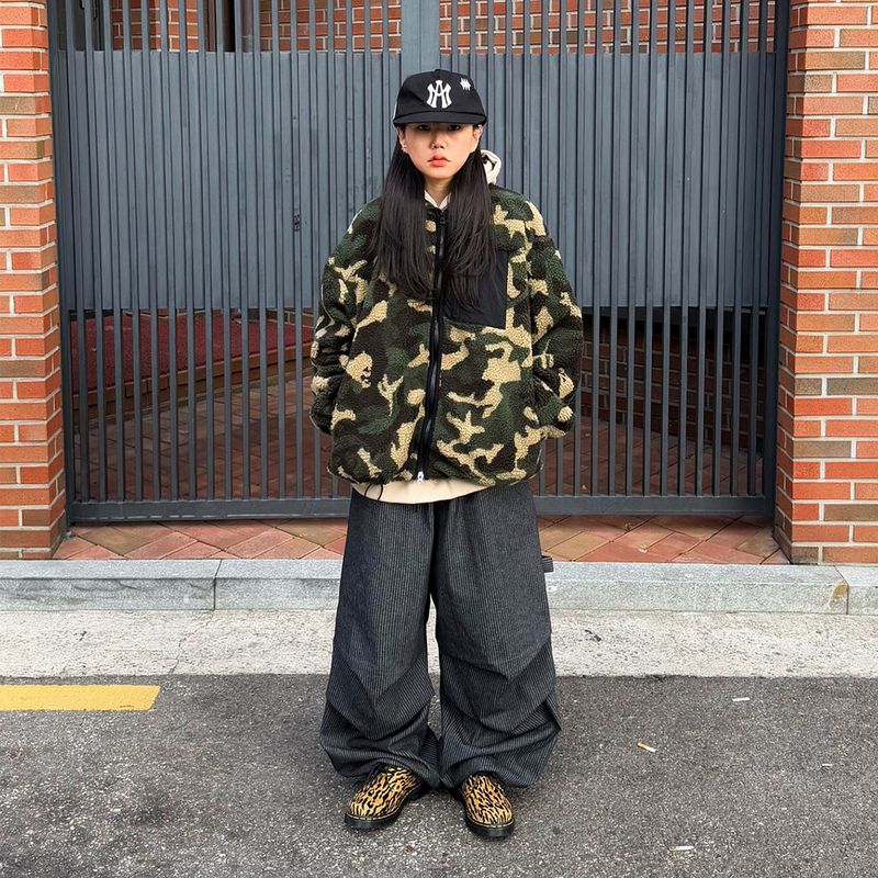 Oversized Camo Sherpa Zip-Up