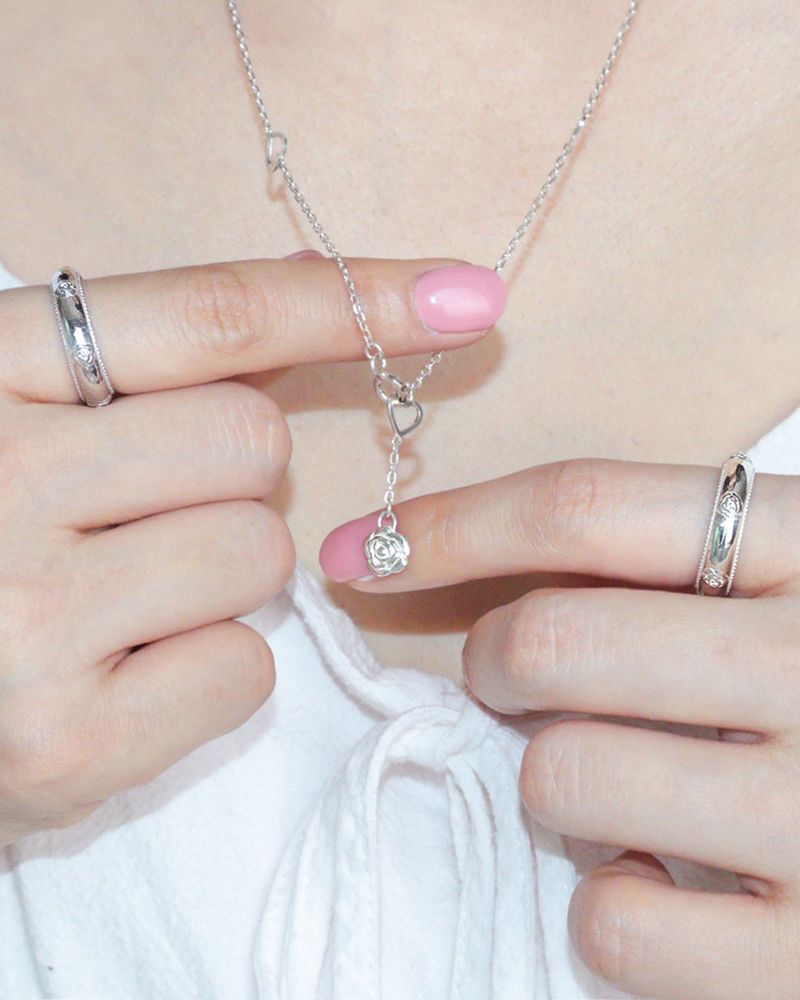 [MADE] lovely rose. long heart chain necklace