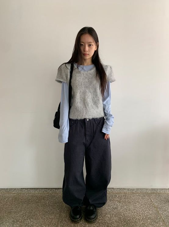 Sbit Round Hairy Short Sleeve Knit