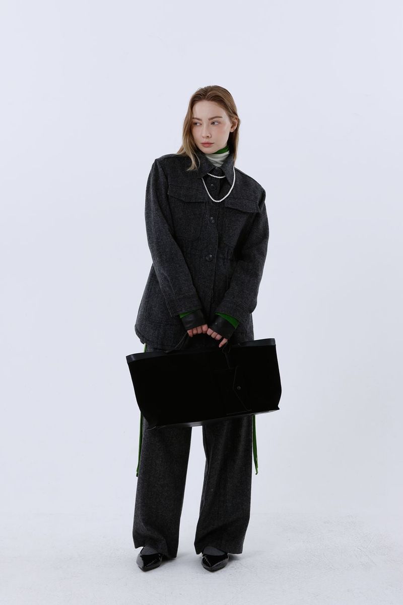 HERRINGBONE HALF COAT_BLACK