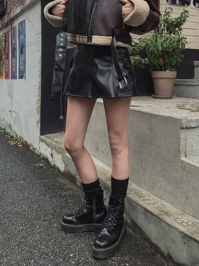 Hayes Leather Pocket Flare Skirt