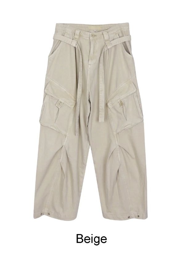 Raven Belted Dyeing Cargo Pants