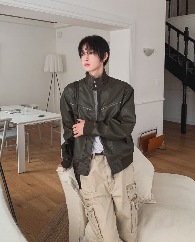 ビオディハイネックレザージャケット
