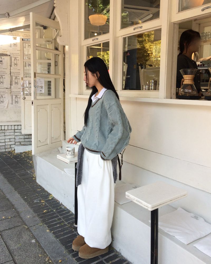 [ORIGINAL] バゲットケーブルオーバーサイズVネックニット