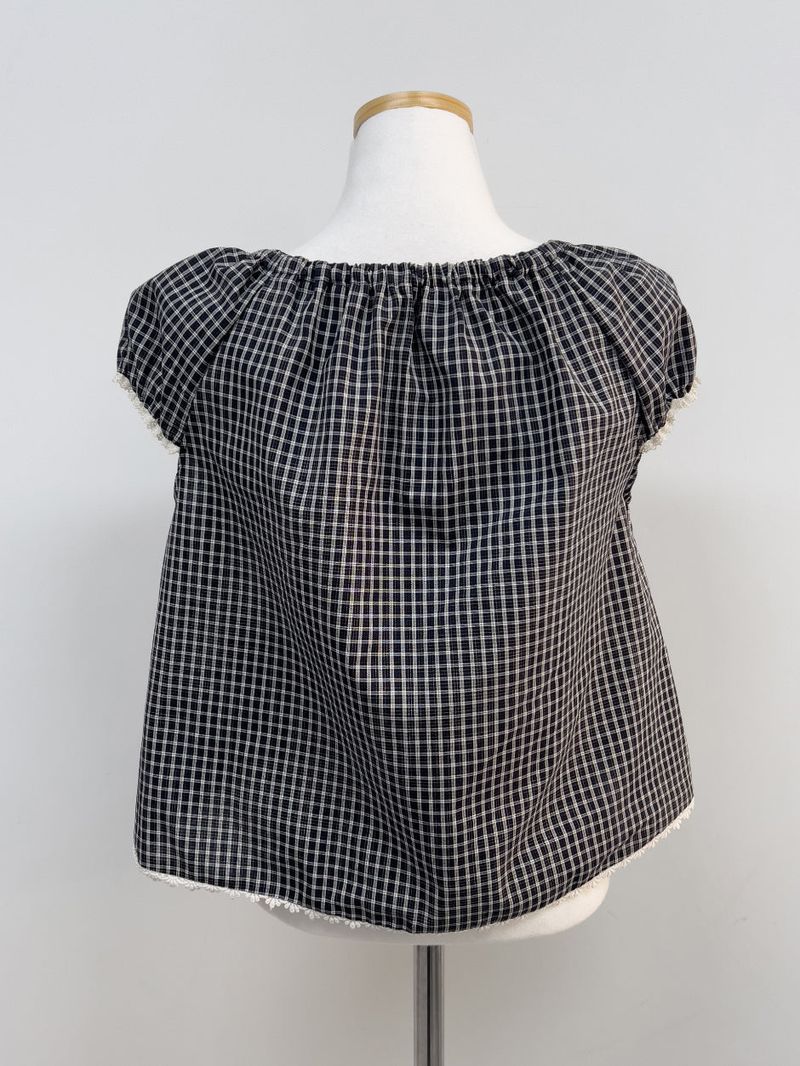 Lace Check Cap Sleeve Blouse